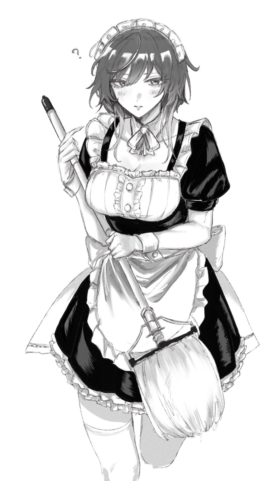 1girl, ?, aketa_mikoto, alternate_costume, cropped_legs, dress, enmaided, expressionless