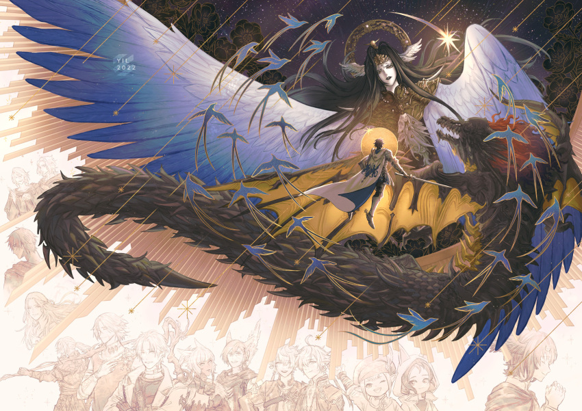 adventurer_(ff14), alisaie_leveilleur, alphinaud_leveilleur, animal_ears, animal_hood, armor, bird, black_hair
