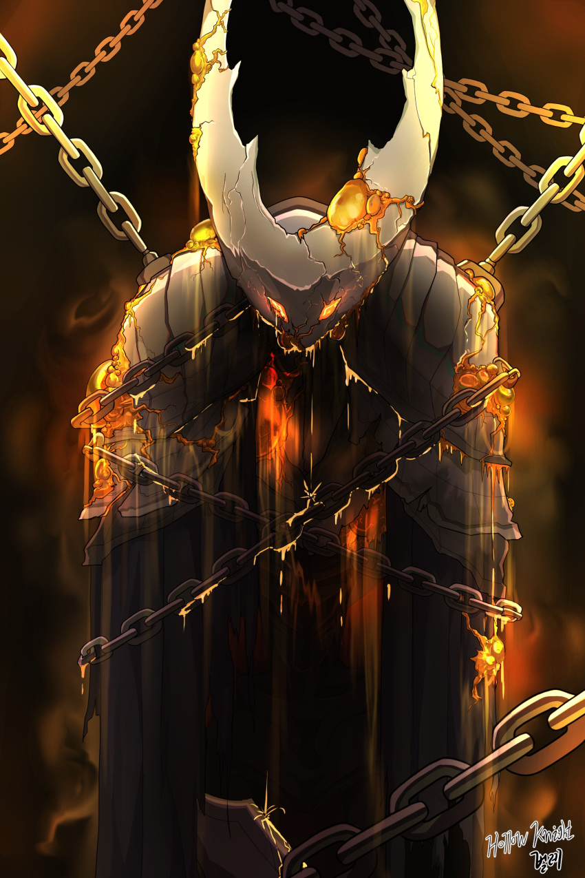 absurdres, chain, character_request, copyright_request, crack, dripping, glowing, glowing_eyes
