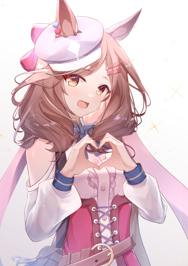 1girl, animal_ears, belt_pouch, breasts, brown_hair, cabbie_hat, commentary_request, elanore