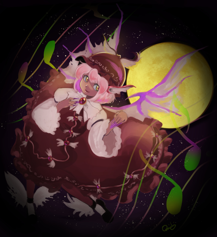 1girl, animal_ears, bird_ears, bird_wings, black_footwear, brown_dress, brown_headwear, brown_legwear