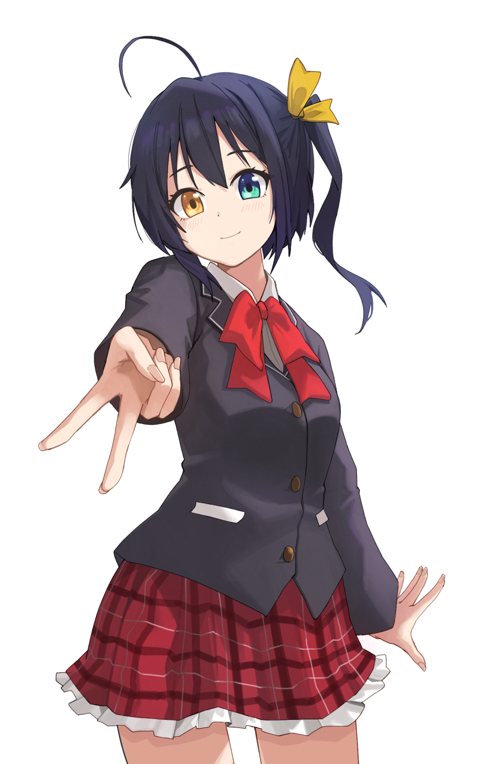 1girl, 26th, ahoge, bangs, black_hair, black_jacket, blue_eyes, blush