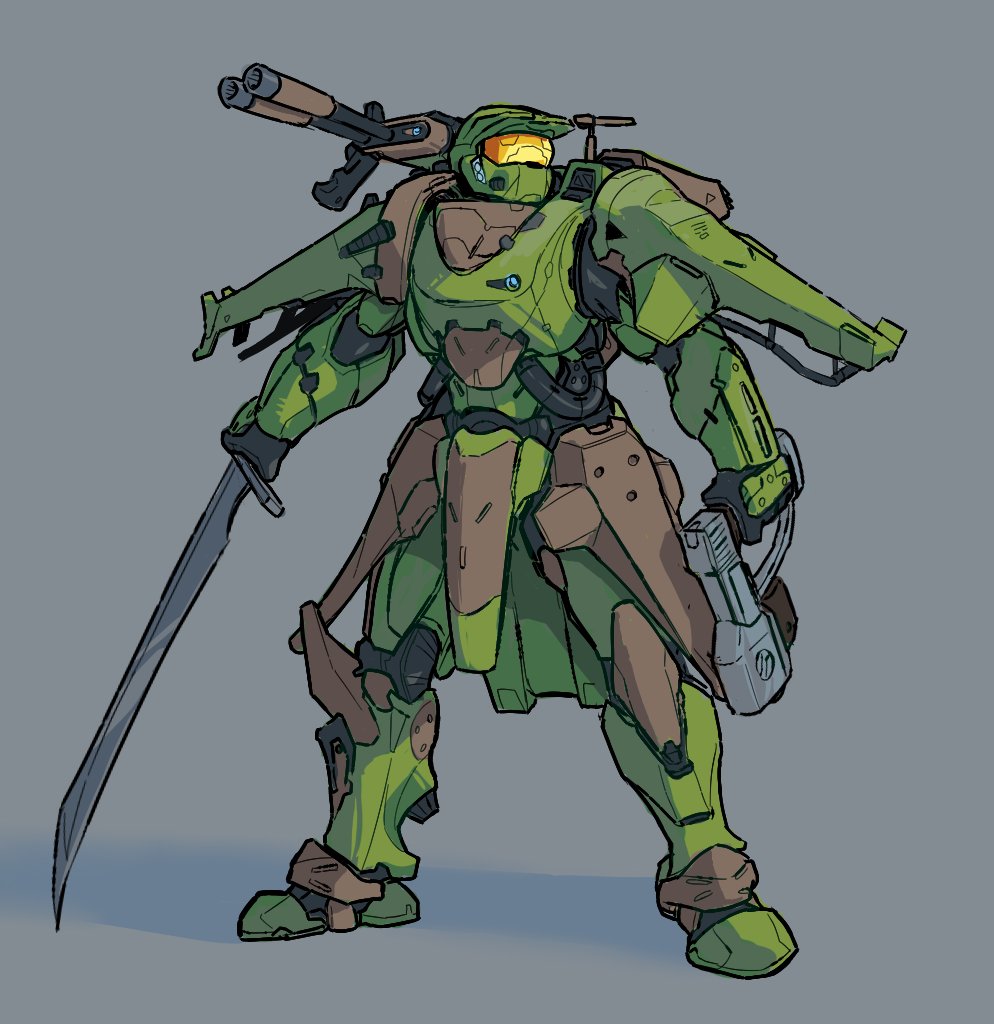 1boy, cable, chris_obrooks, english_commentary, gun, halo_(series), handgun, holding