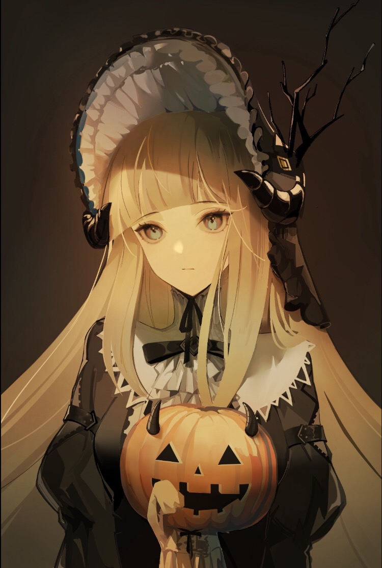 1girl, arknights, ascot, bangs, black_dress, black_headwear, black_ribbon, blonde_hair