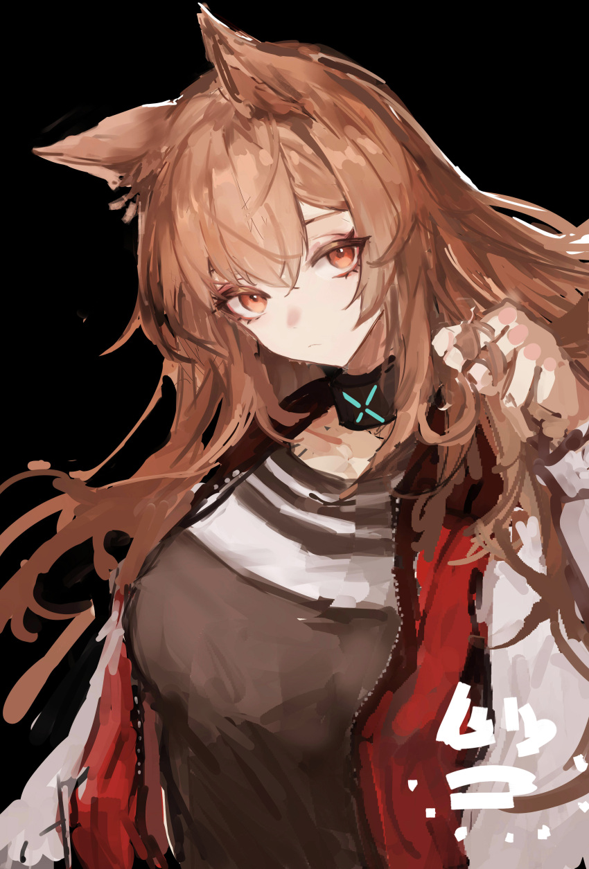 1girl, absurdres, alternate_hairstyle, amayouri, angelina_(arknights), animal_ears, arknights, bangs