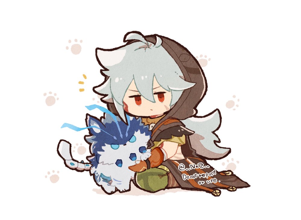 1boy, andrius_(genshin_impact), animal, bangs, chibi, closed_mouth, commentary_request, genshin_impact