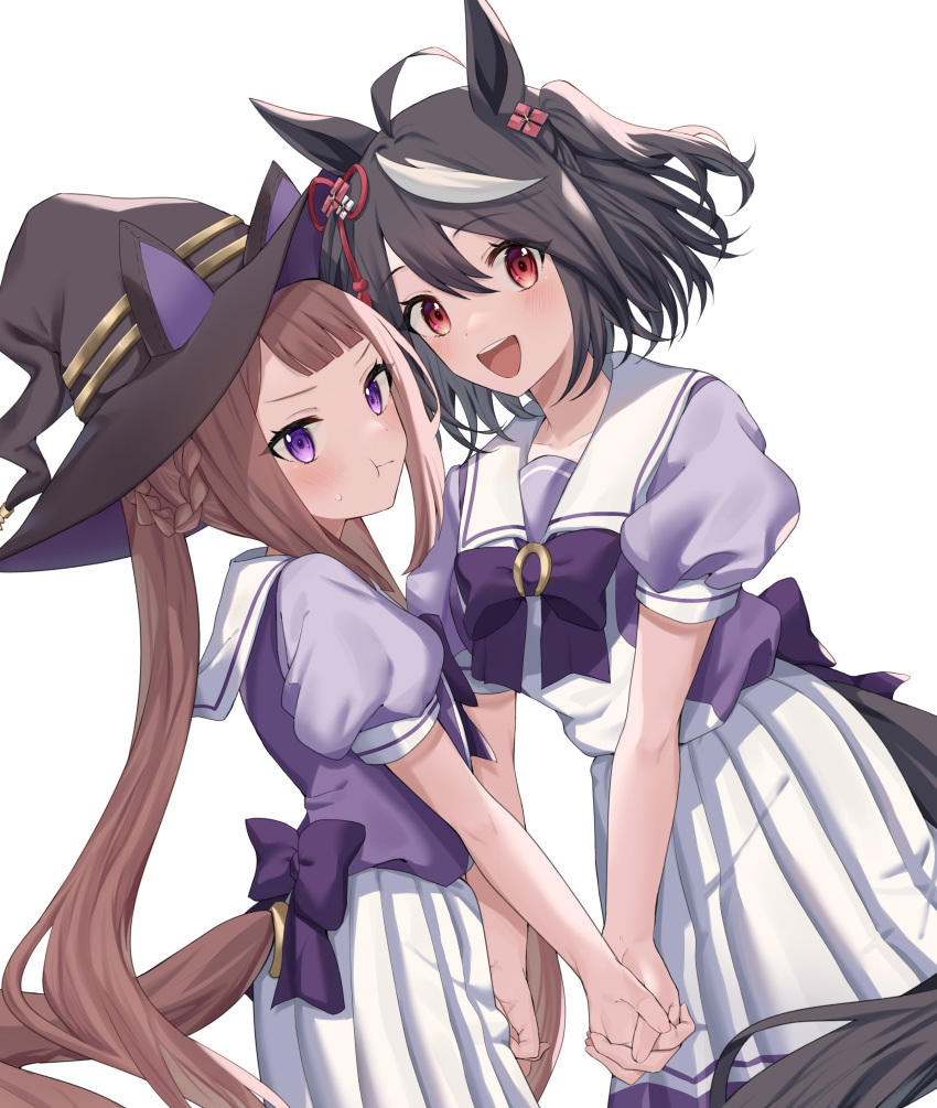 absurdres, animal_ears, blush, collarbone, hair_rings, hat, highres, holding_hands