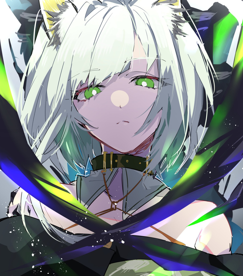 1girl, animal_ear_fluff, animal_ears, arknights, bright_pupils, cat_ears, commentary_request, dress