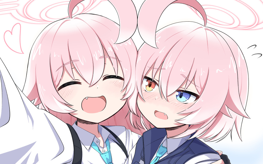 2girls, :d, ^_^, ^o^, absurdres, ahoge, bangs, black_gloves