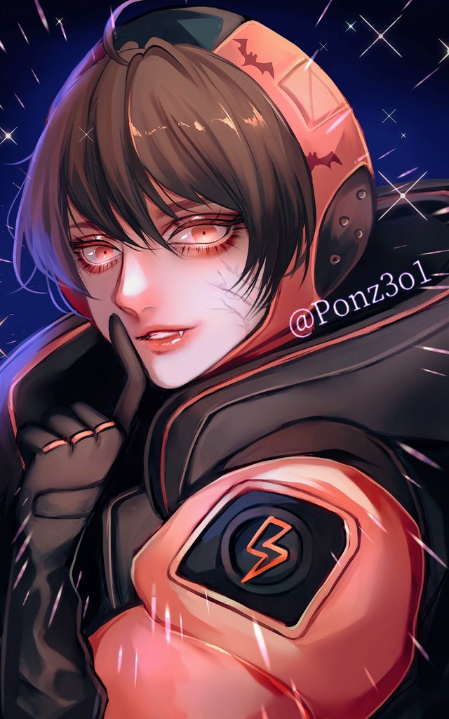1girl, animal_print, apex_legends, bangs, bat_print, black_gloves, black_hair, fang