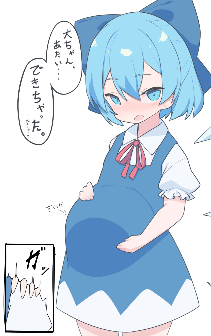 1girl, blue_bow, blue_dress, blue_eyes, blue_hair, bow, burumanoeat, cirno