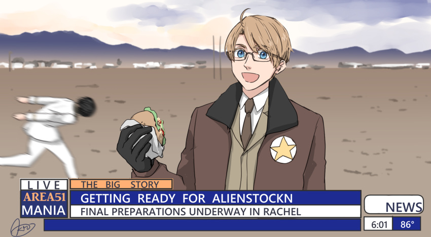 2boys, :d, ahoge, america_(hetalia), area_51, axis_powers_hetalia, black_hair, blonde_hair
