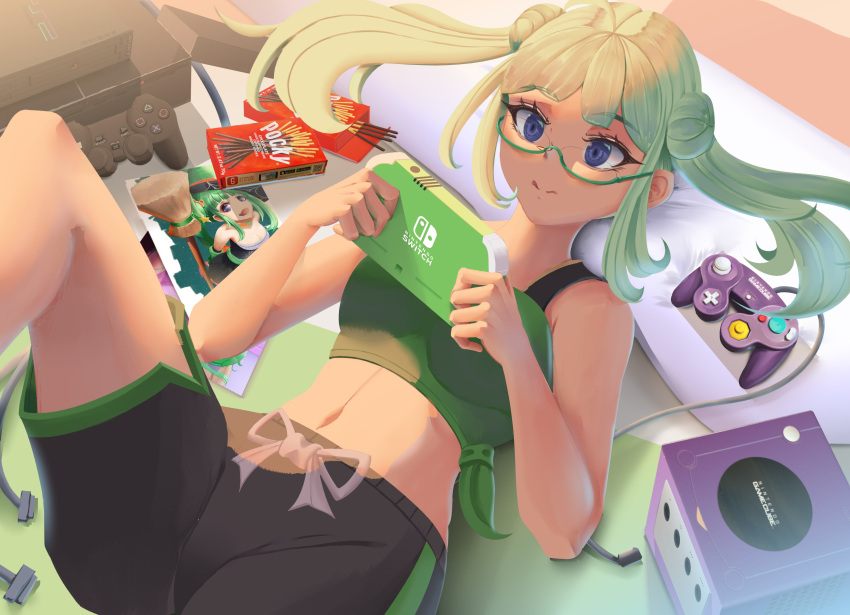 1girl, absurdres, alternate_costume, artknight045, bangs, blue_eyes, commission, double_bun