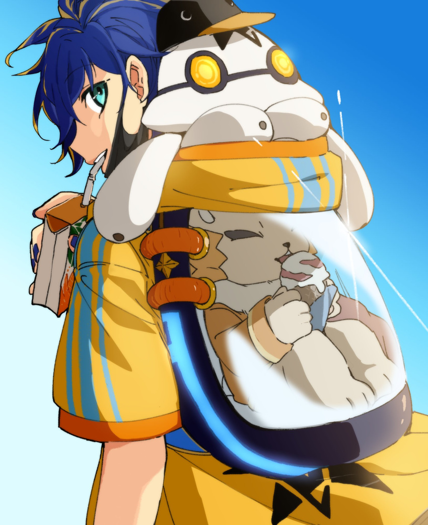 1boy, aioka_(aichiu_kuchiu), apolleon, aqua_eyes, astel_leda, backpack, bag, baseball_cap