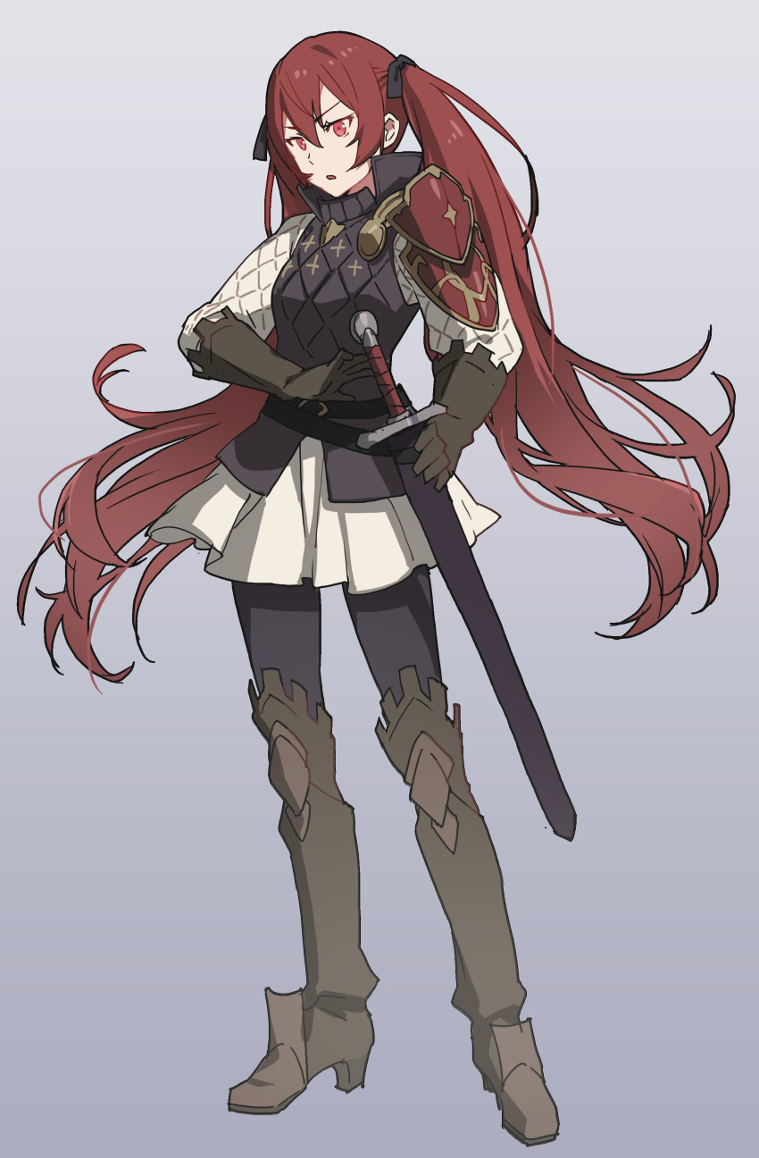 1girl, absurdres, armor, asao_(vc), bangs, boots, brown_footwear, brown_gloves