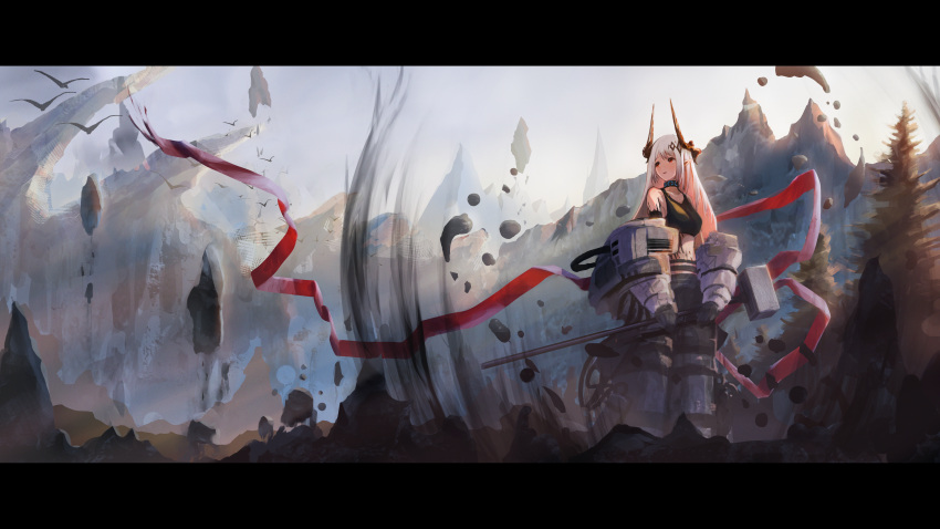 1girl, absurdres, arknights, armband, armor_removed, aura, bangs, bare_shoulders