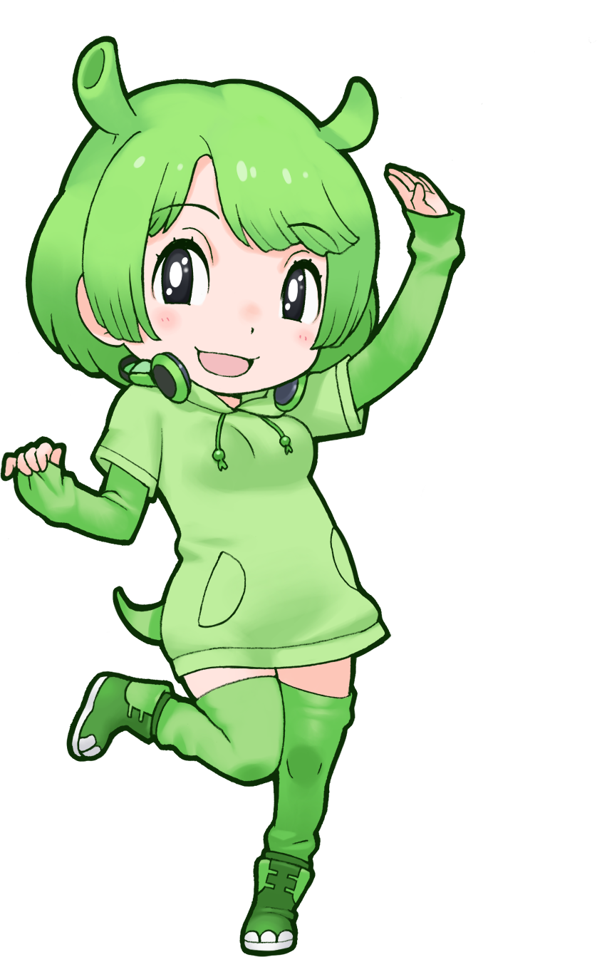 1girl, animal_costume, animal_ears, beast_king_hippopotamus_(kemono_friends), black_eyes, game_cg, green_hair, green_hoodie