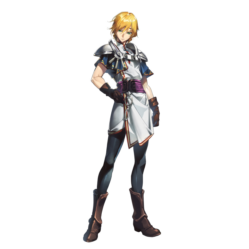 1boy, absurdres, armor, black_pants, blonde_hair, brown_footwear, brown_gloves, code_geass