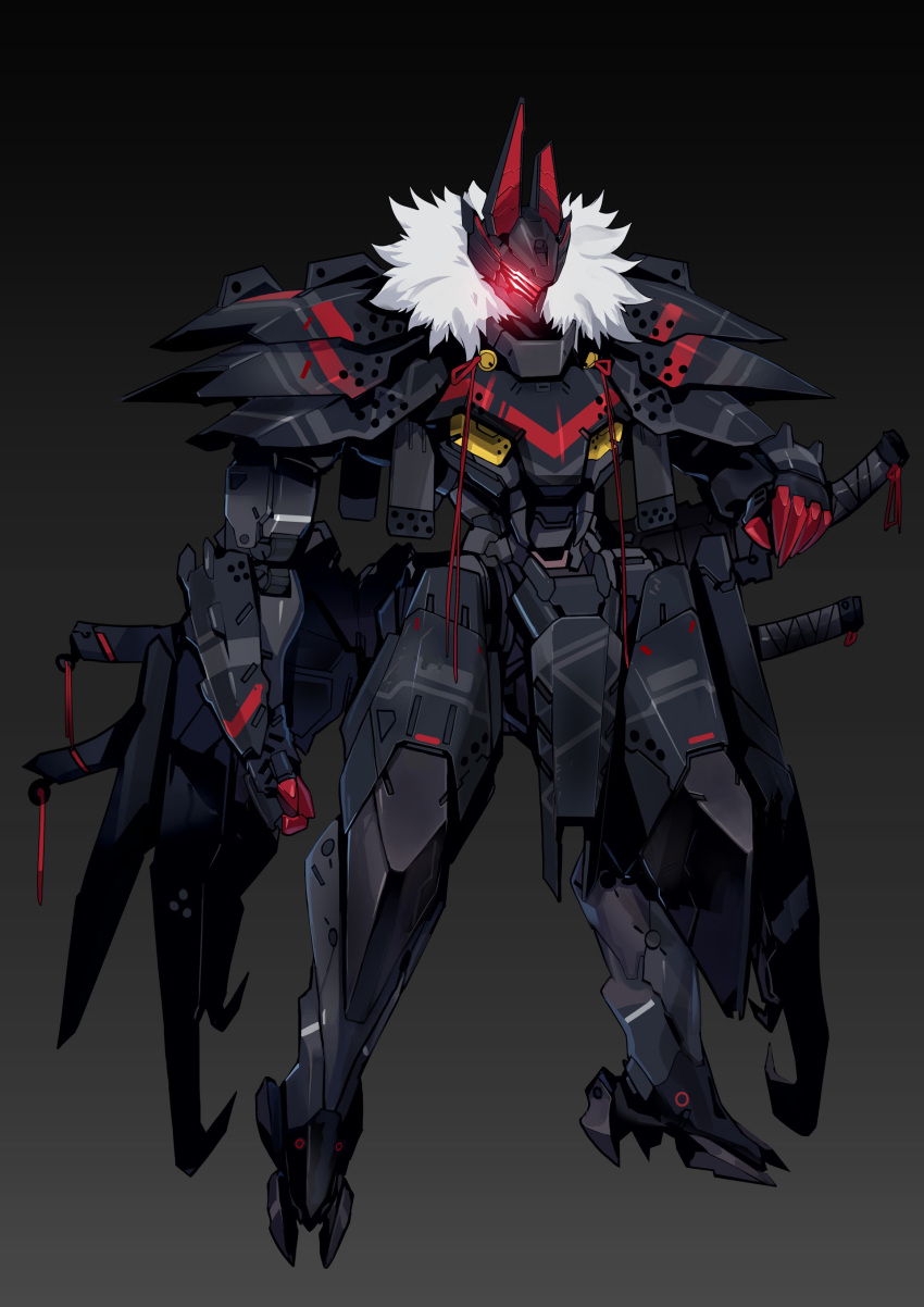 absurdres, armored_gull, b.a.t_samurai, english_commentary, glowing, grey_background, highres, iron_saga