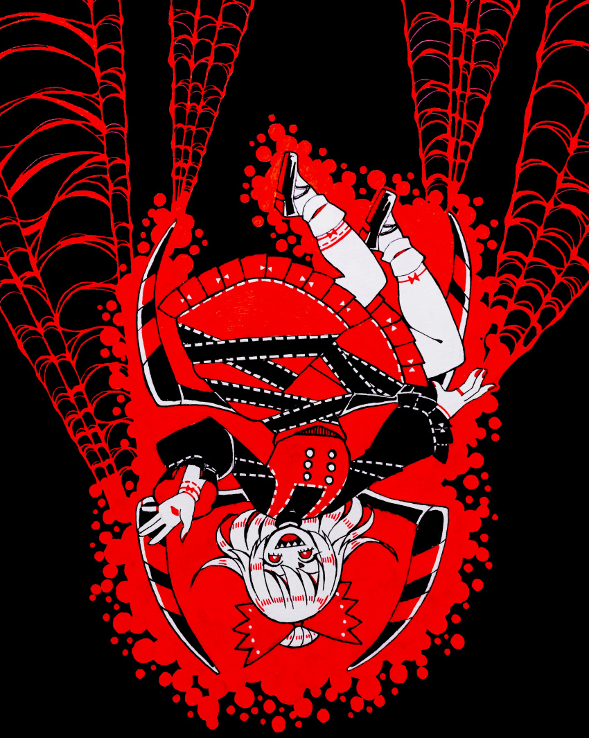 1girl, absurdres, arthropod_girl, arthropod_limbs, ballpoint_pen_(medium), bangs, black_background, black_footwear