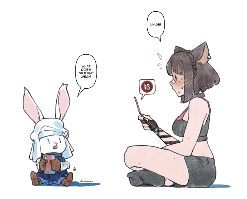 1girl, 1other, ascari_megane_(aurahack), aurahack, avatar_(ff14), bandaid, bandaid_on_face, bandaid_on_nose