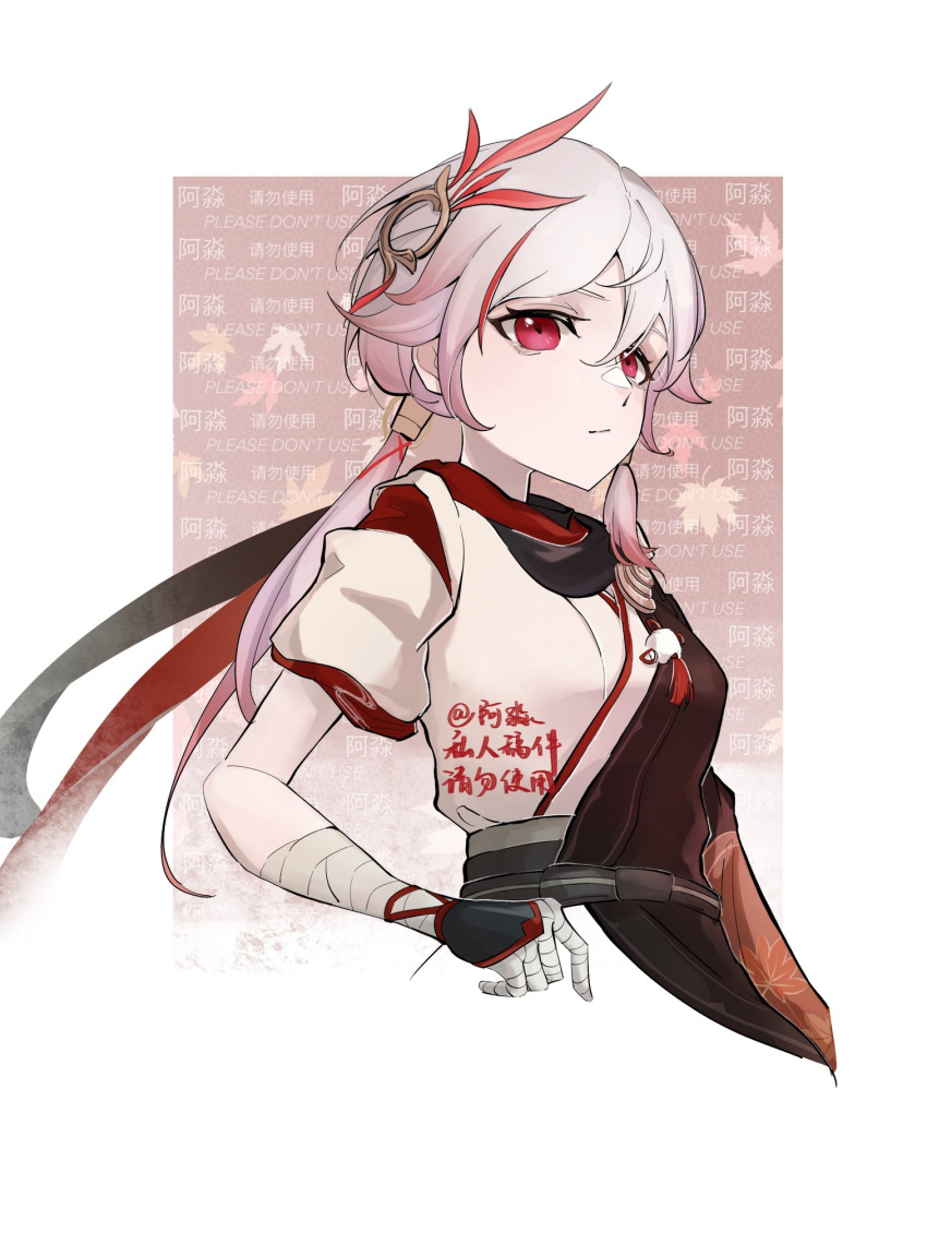 1girl, bangs, border, closed_eyes, closed_mouth, company_connection, cosplay, fu_hua