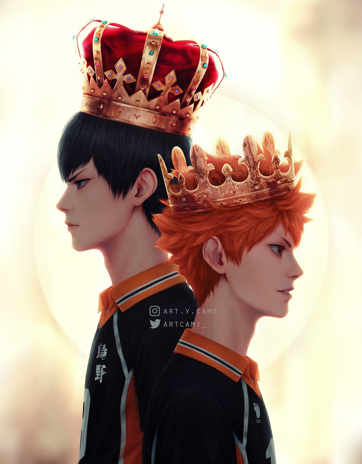 2boys, artcami, black_hair, blue_eyes, closed_mouth, commentary, crown, haikyuu!!