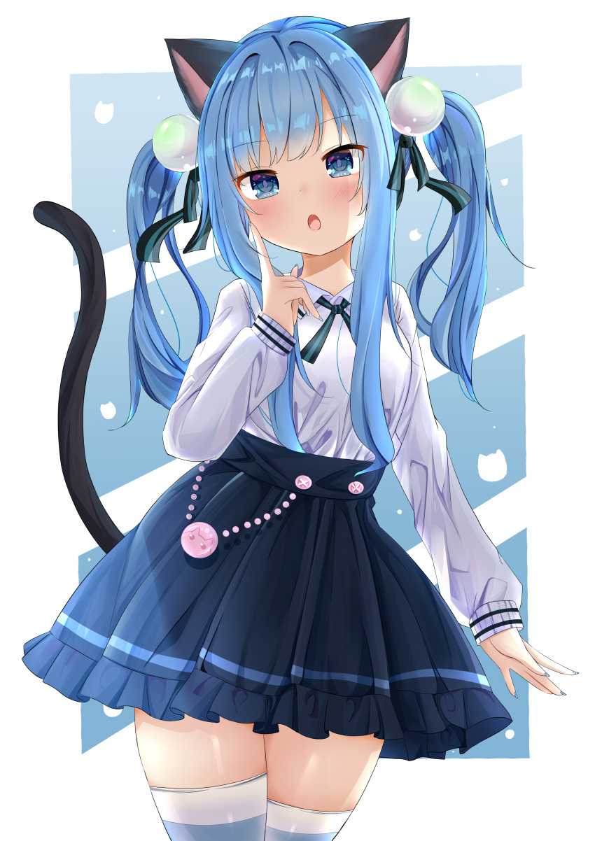 1girl, absurdres, animal_ears, blue_eyes, blue_hair, cat_ears, cat_tail, highres