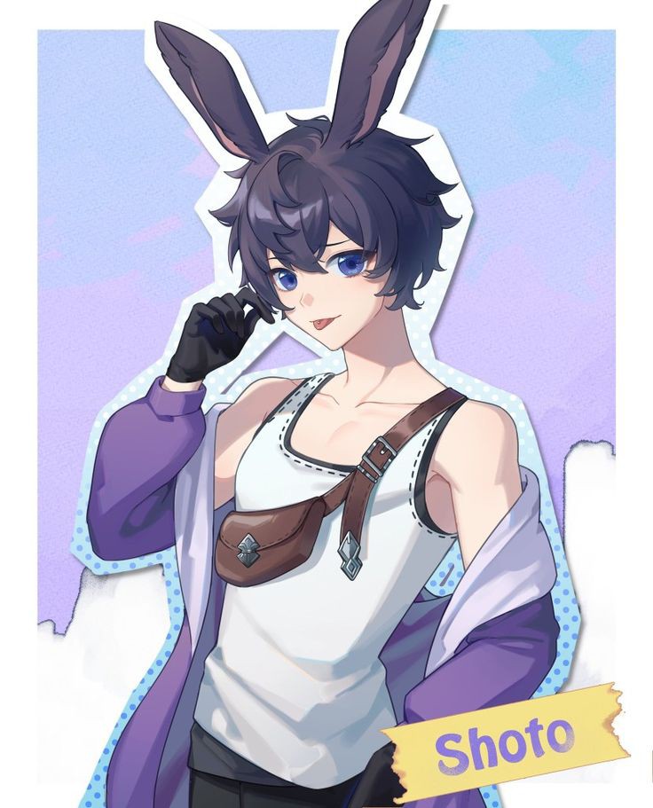1boy, :d, animal_ears, artist_request, black_pants, blue_eyes, clothes, english_text