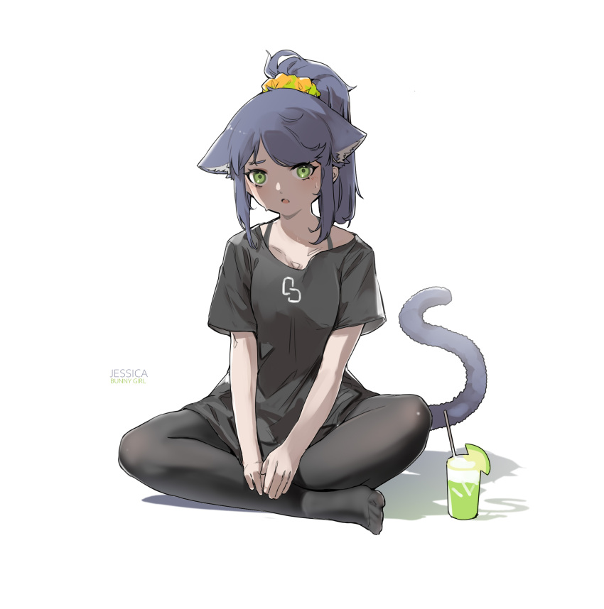 absurdres, alternate_costume, animal_ear_fluff, animal_ears, arknights, black_hair, black_legwear, black_shirt