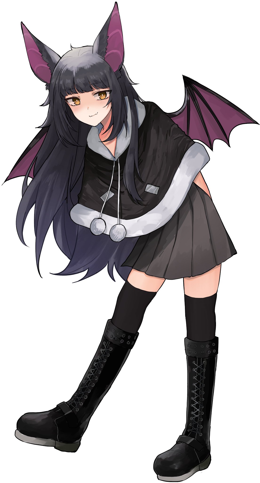 1girl, animal_ears, bat_ears, bat_girl, bat_wings, batatvideogames, bent_over, black_hair