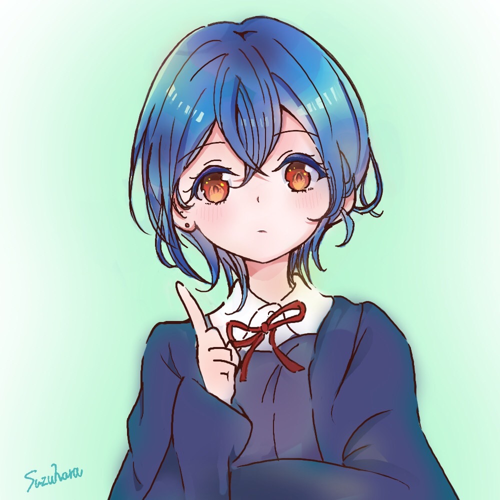 1girl, bangs, birthday, blue_hair, blush, commentary, earrings, eyebrows_visible_through_hair