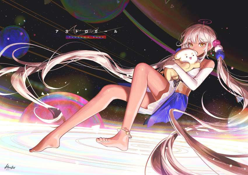 1girl, absurdres, anklet, artist_name, barefoot, brown_eyes, character_name, dark-skinned_female