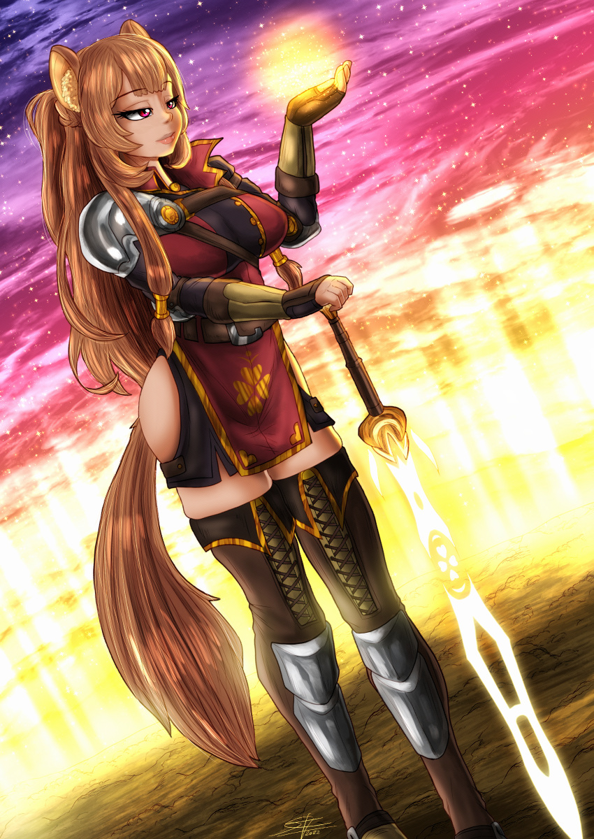 absurdres, animal_ear_fluff, animal_ears, armor, black_hair, bluewolfartista, breasts, fantasy