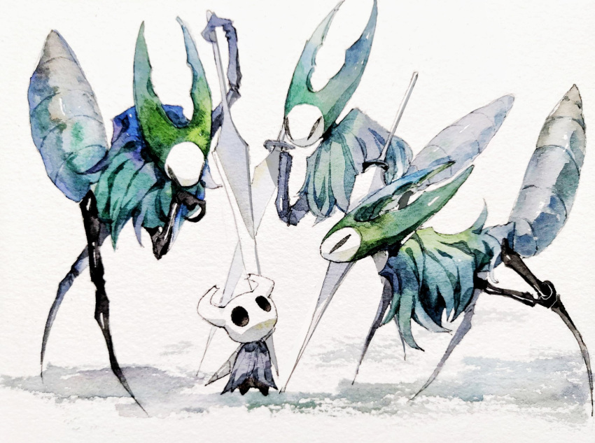 black_eyes, bug, cloak, funeralll_black, grey_cloak, highres, hollow_eyes, hollow_knight