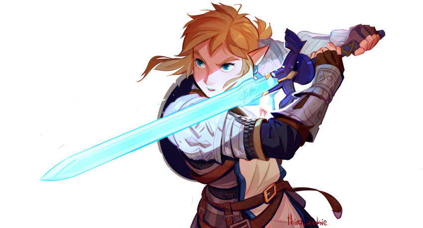 1boy, armor, bangs, belt, blonde_hair, blue_eyes, brown_belt, brown_gloves