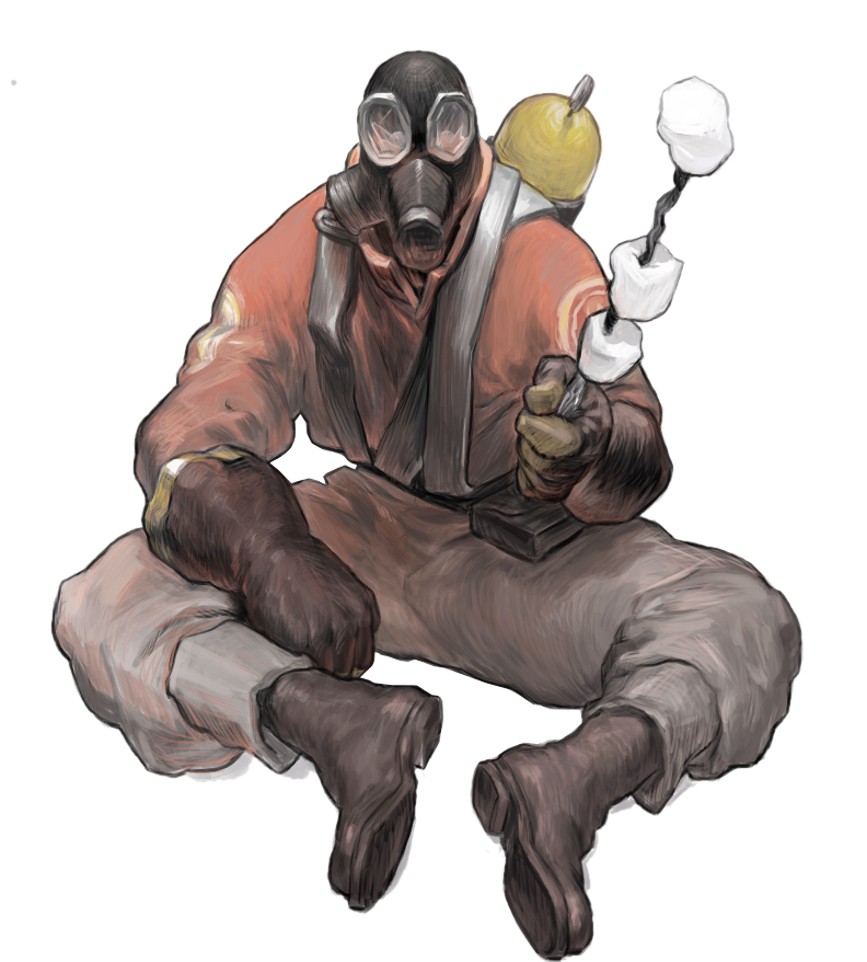 boots, gas_mask, gloves, marshmallow, mask, team_fortress_2, the_pyro, transparent_background