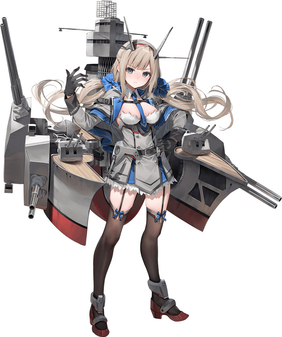 1girl, banned_artist, black_gloves, black_legwear, blonde_hair, blue_necktie, breasts, cannon