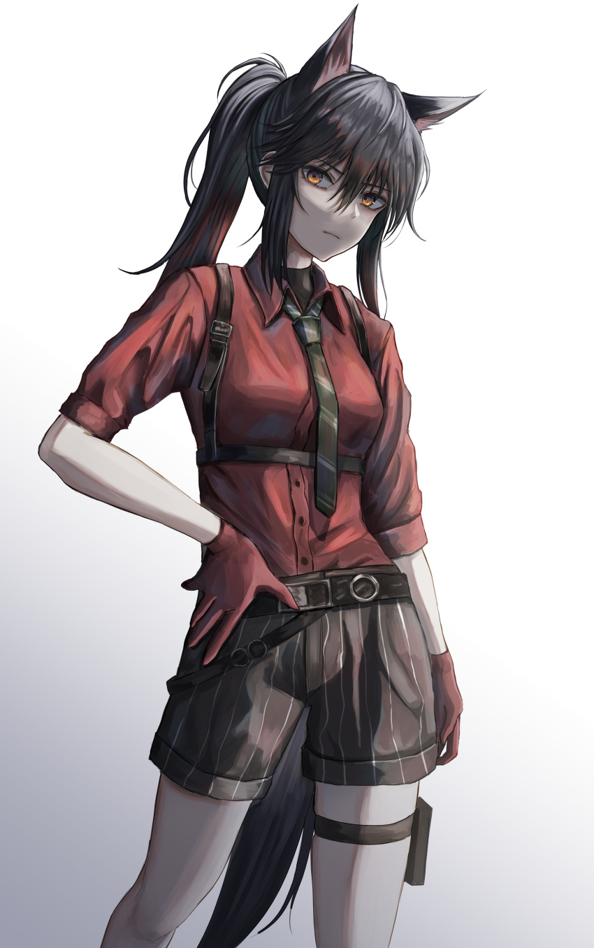 1girl, absurdres, animal_ears, arknights, arm_at_side, bangs, belt, belt_buckle