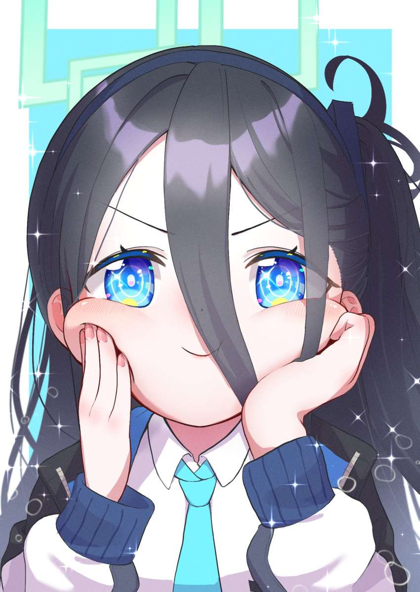 1girl, black_hair, blue_archive, blue_eyes, cal_minutes, highres, jacket, long_hair