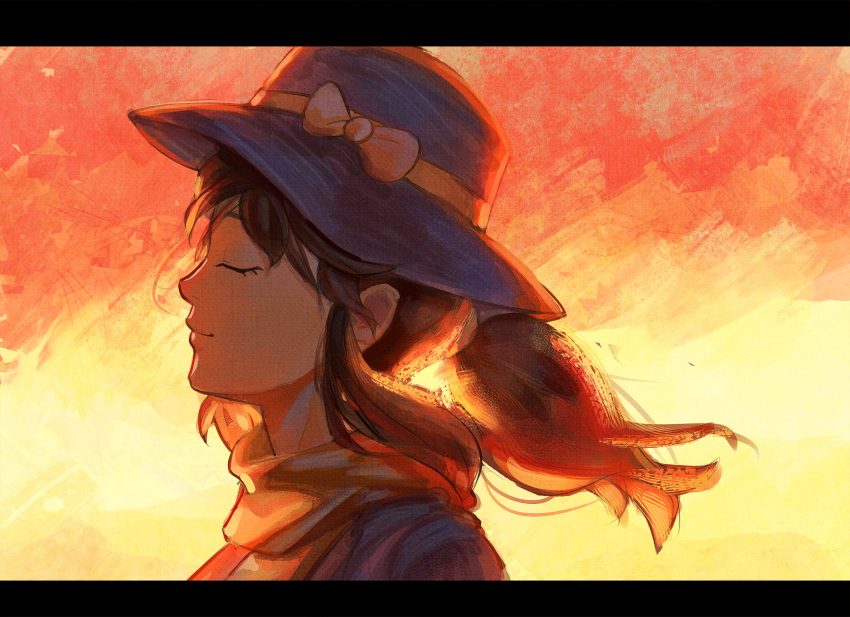 a_hat_in_time, absurdres, bow, brown_hair, closed_eyes, coat, hat, hat_kid