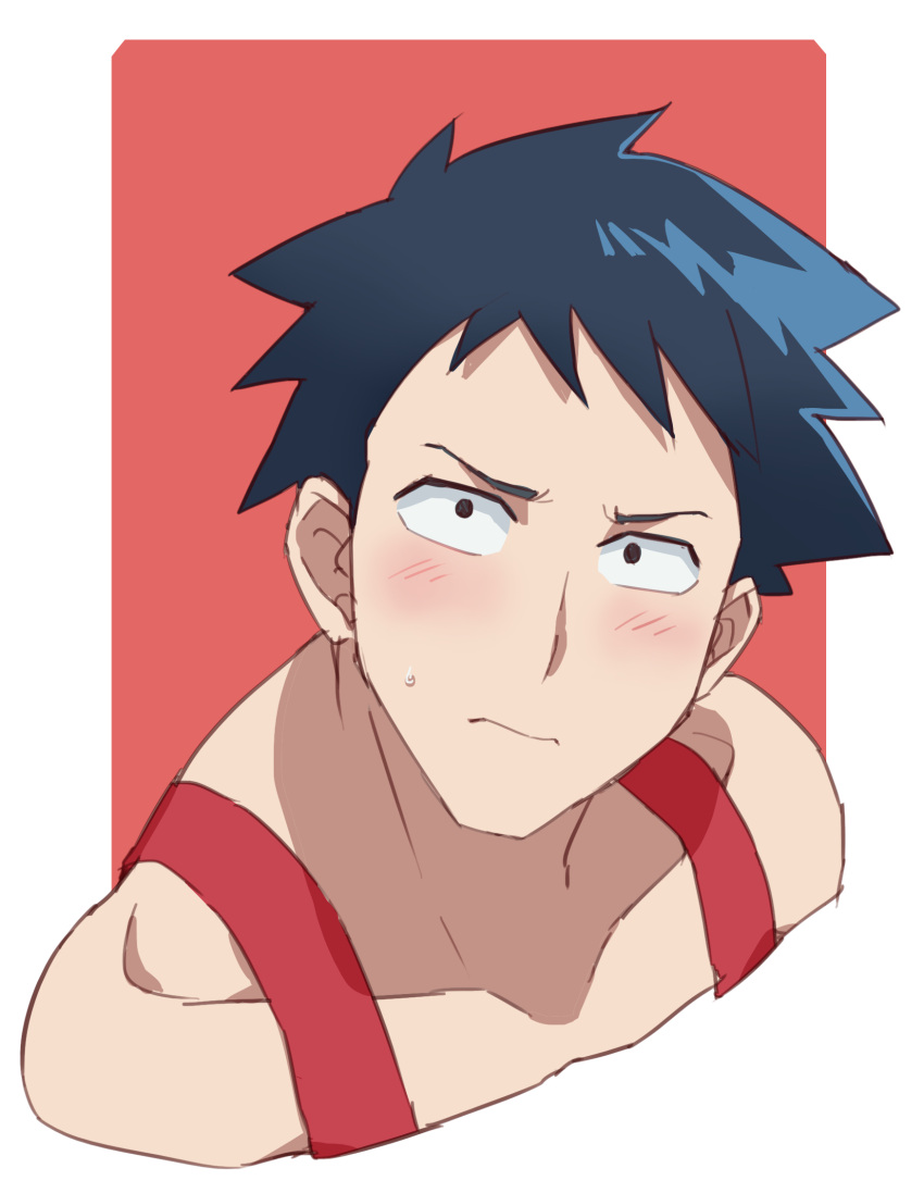 1boy, aikawa_fudou, black_hair, blush, brown_eyes, collarbone, highres, keroroblack