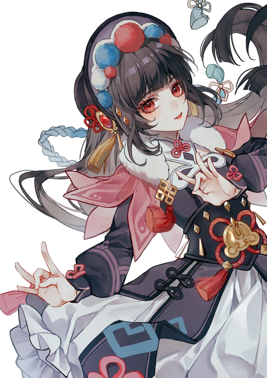 1girl, absurdres, bangs, black_dress, black_hair, black_headwear, blunt_bangs, blunt_ends