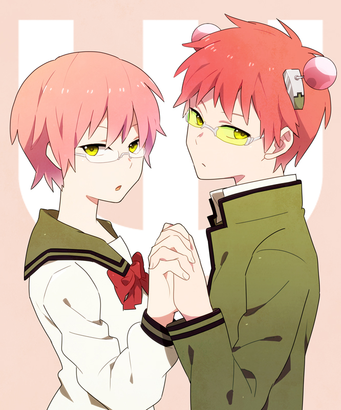 1boy, 1girl, antennae, bangs, blush, bow, bowtie, closed_mouth