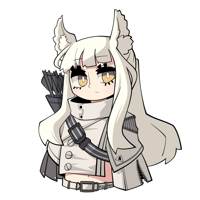 1girl, absurdres, animal_ear_fluff, animal_ears, arknights, armedrabbit, bangs, belt