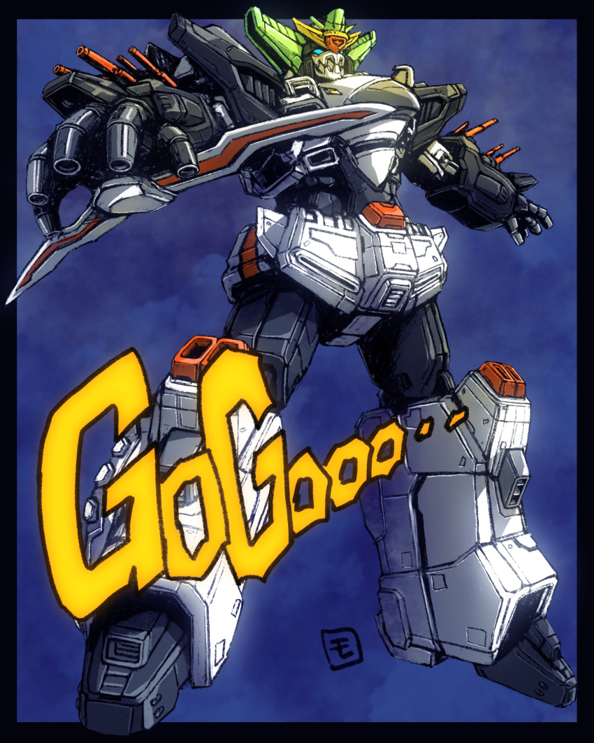 absurdres, black_border, blue_background, blue_eyes, border, highres, king_j-der, looking_up