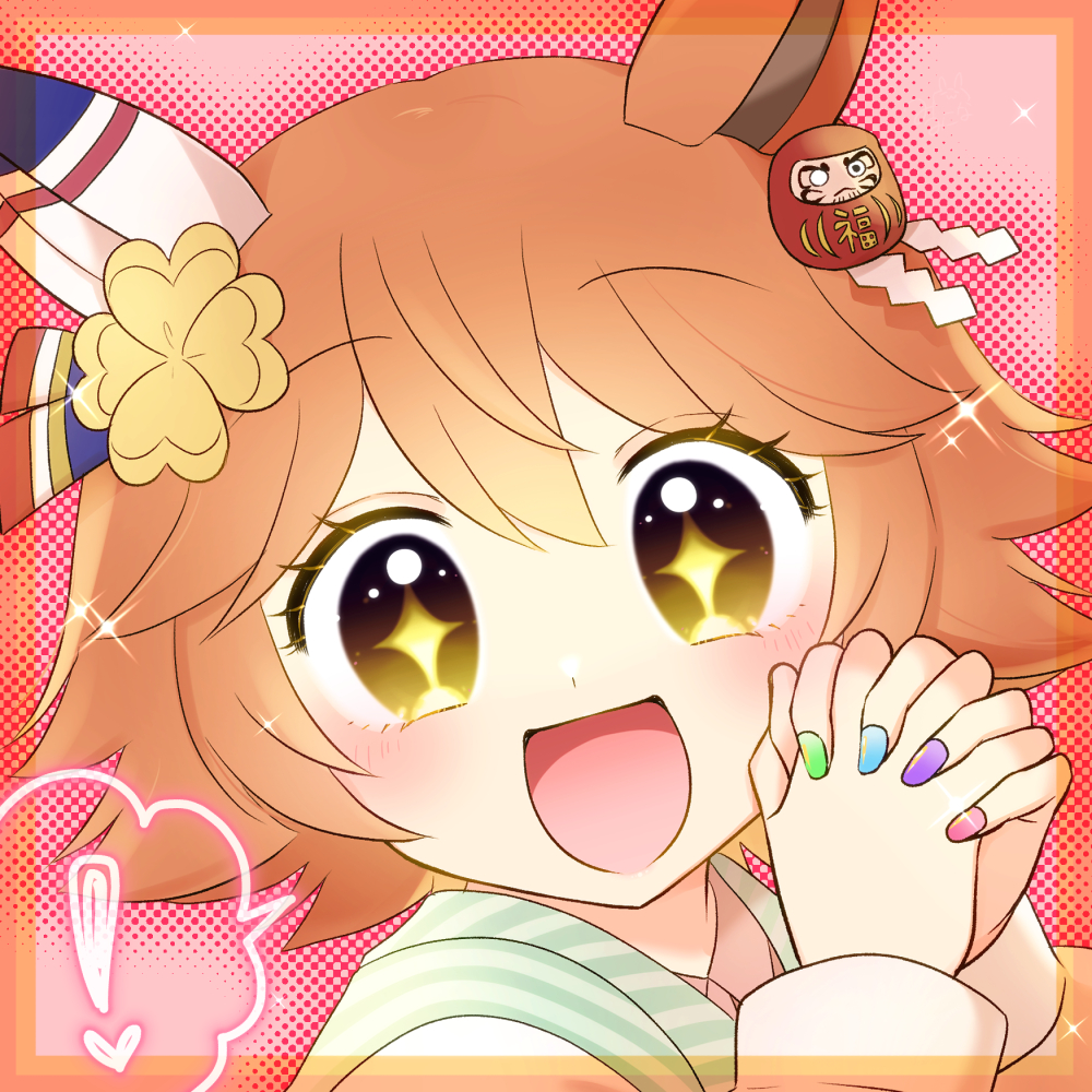 !, +_+, 1girl, :d, animal_ears, bangs, blush, brown_eyes