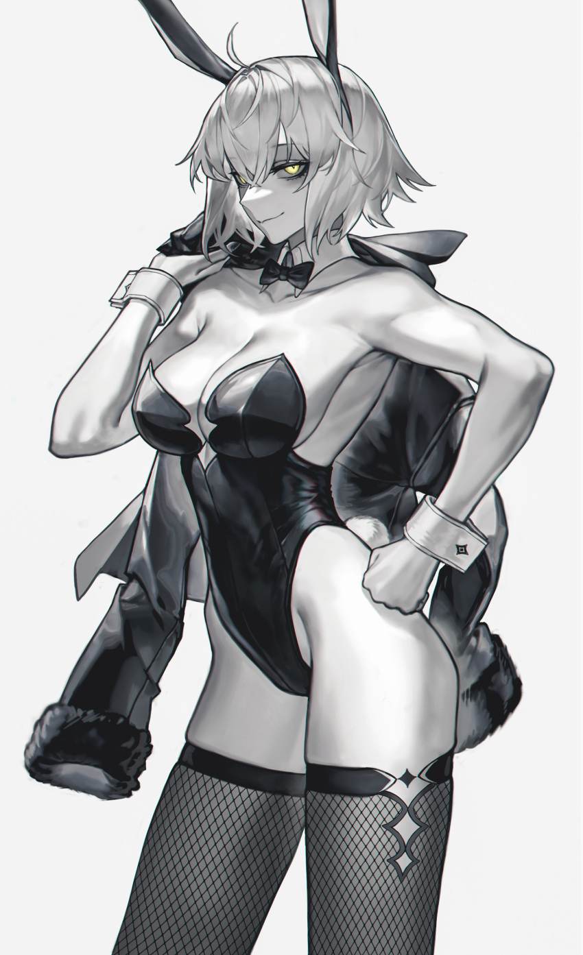 1girl, absurdres, ahoge, animal_ears, bow, bowtie, breasts, colored_skin