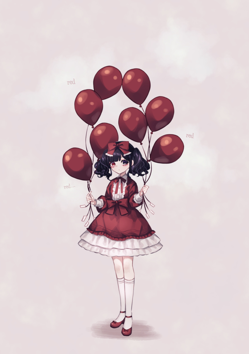 1girl, absurdres, akikawa_higurashi, balloon, bangs, black_eyes, black_hair, blunt_bangs