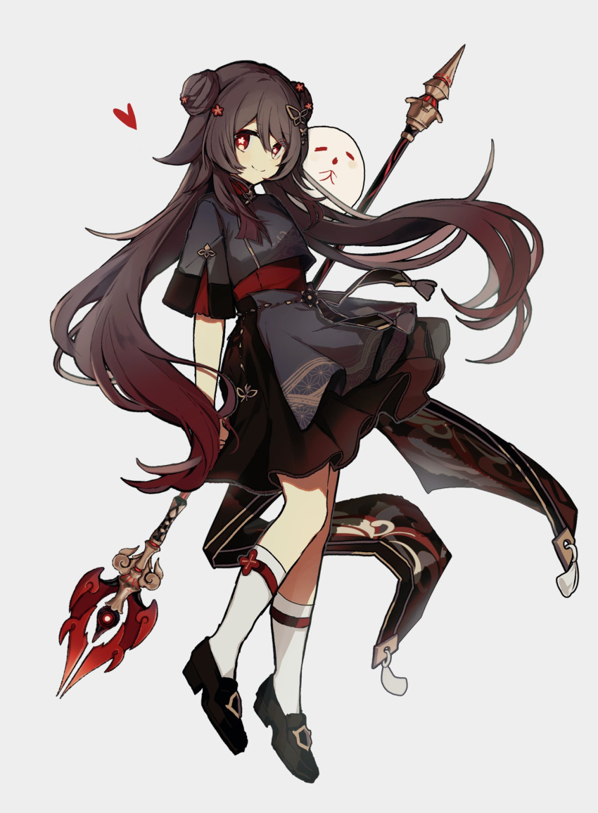 1225ka, 1girl, black_footwear, black_skirt, brown_hair, collared_shirt, flower, flower-shaped_pupils